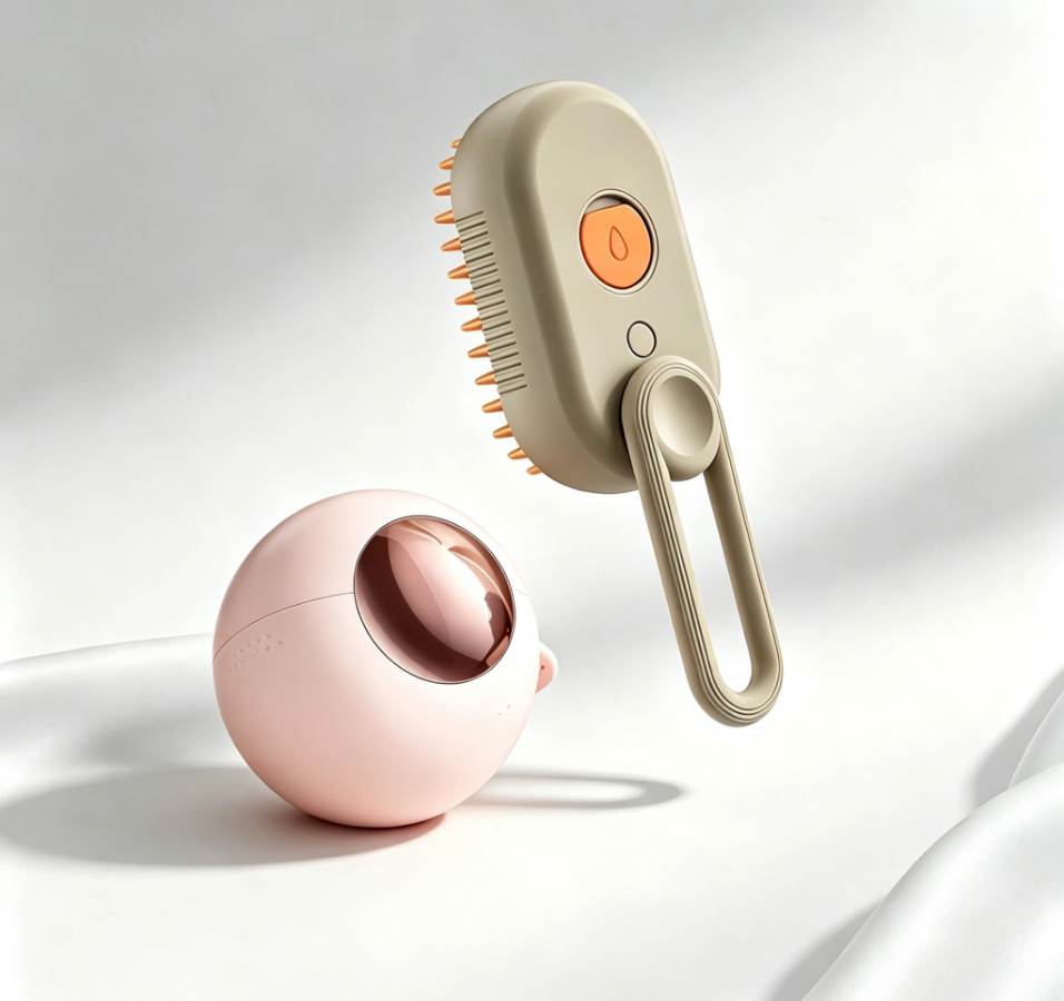 360° Fur-Free Routine: Steamy Pet Grooming Brush & Washable Crystal Lint Ball Kit