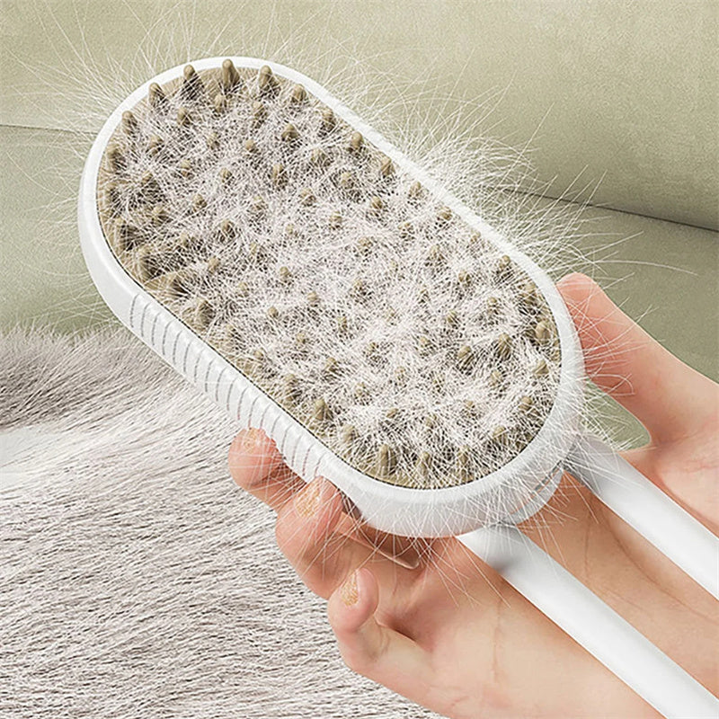 360° Fur-Free Routine: Steamy Pet Grooming Brush & Washable Crystal Lint Ball Kit